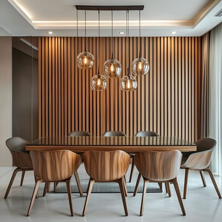 Wall Panel Ruang Makan Modern Kayu Polos Natural