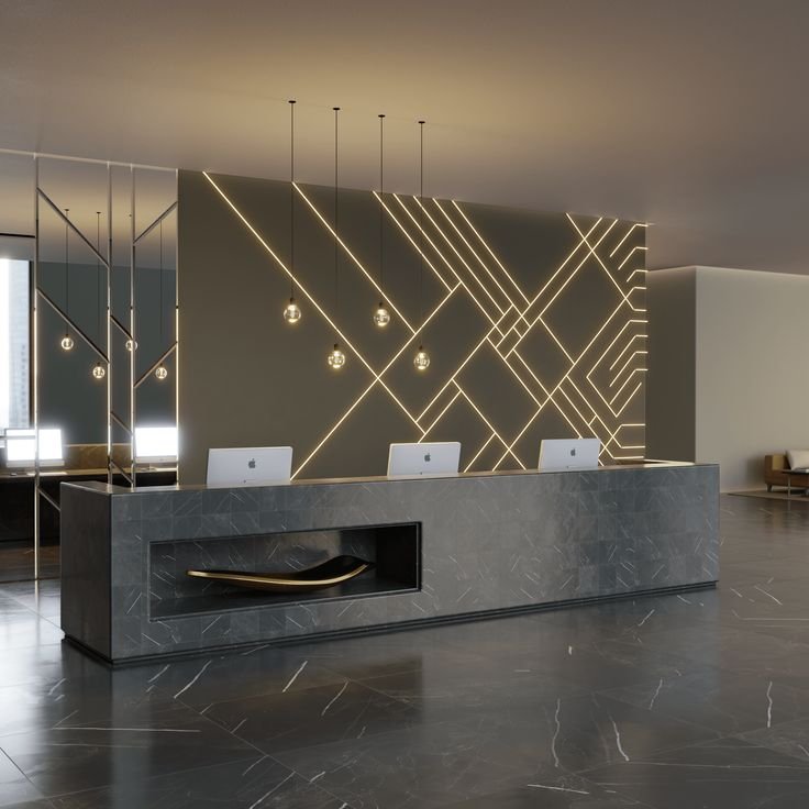 Wall Panel Ruang Resepsionis Geometris Futuristik