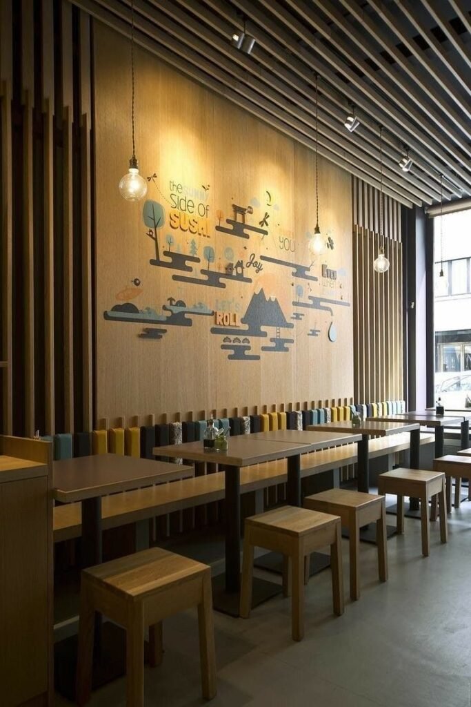 Wall Panel Kafe Minimalis Aksen Kayu